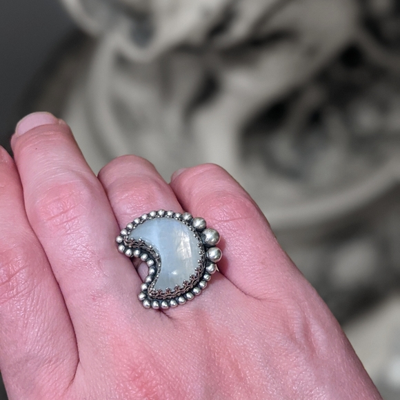 Sterling Silver Moonstone Crescent Moon Ring - Picture 5 of 10